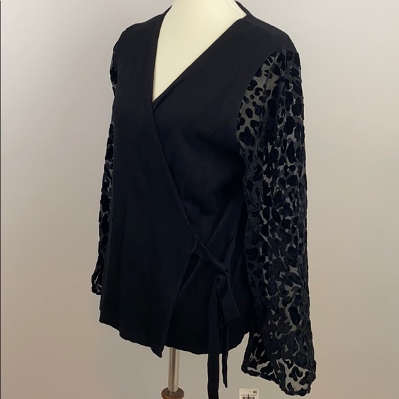 Sheer Velvet Leopard Bell Sleeve Wrap Top - Picture 1 of 5
